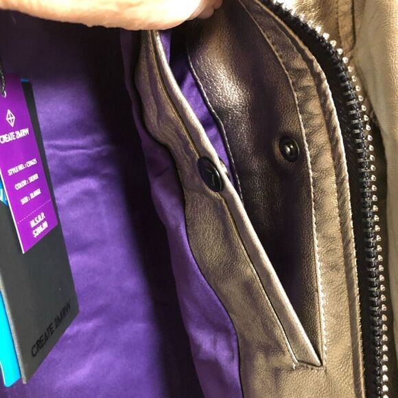 CREATE 2MRW -🎉HP🎉NWT -M Sz XL - 82 C'Est La Vie Silver Faux Leather Biker Jacket - Picture 10 of 16